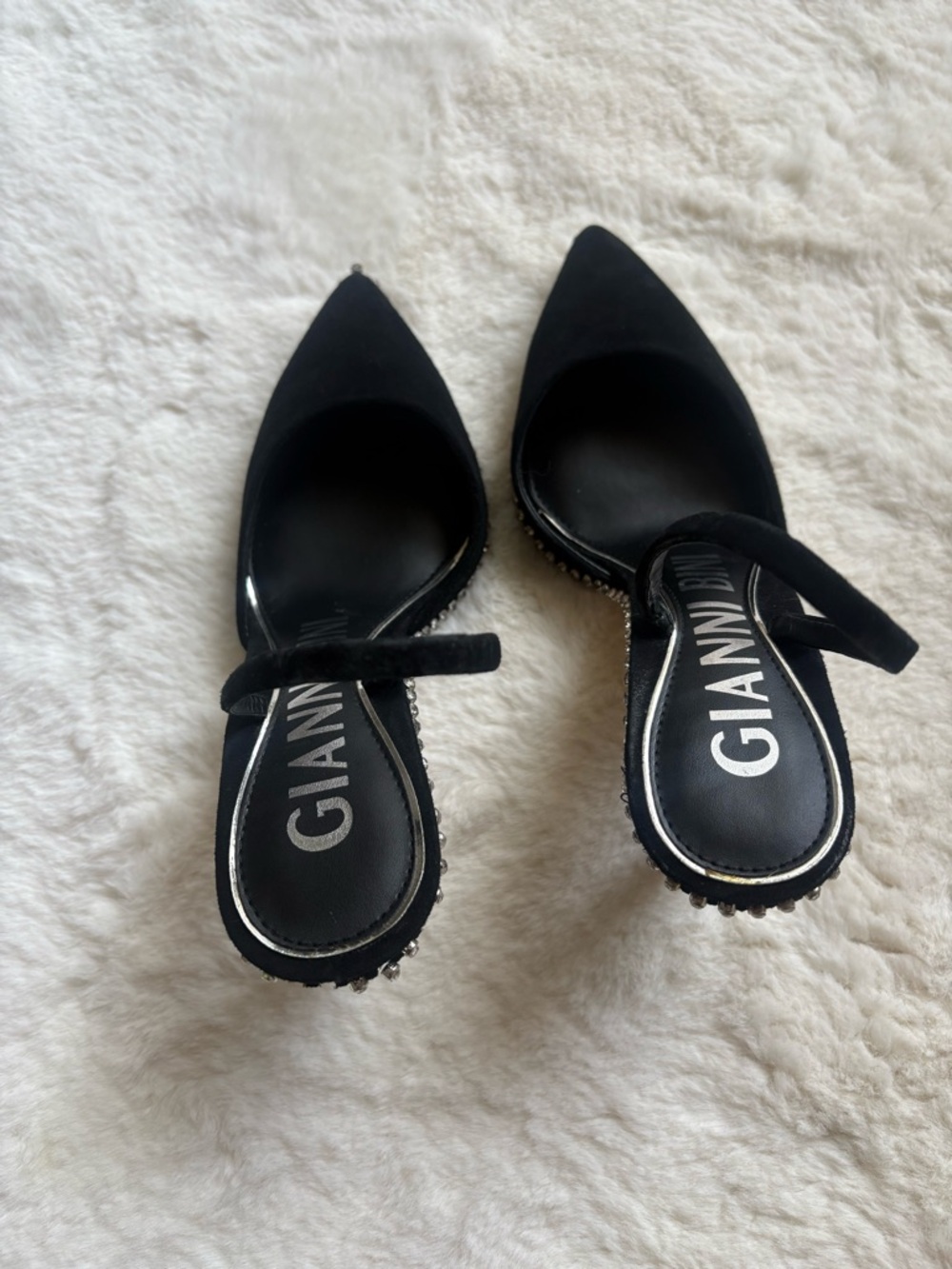 Gianni Bini Black Pointed Slingback Heels with Rhinestone Trim - Picture 2 of 6